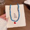 Blue Love Pendant Beaded Necklace Women's Clavicle Chain