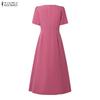 ZANZEA Women Casual V-Neck Summer Short Sleeve Loose Long Dress