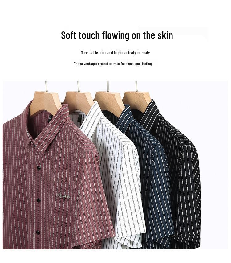Men's Vertical Striped Short-Sleeve Non-Iron Shirt - Summer Fashion for Dad