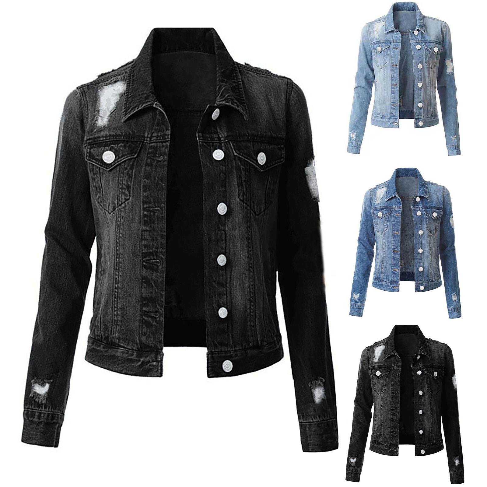 

Women s Fashion Casual Coat Long Sleeve Pocket Button Denim Jacket Coat XXXL