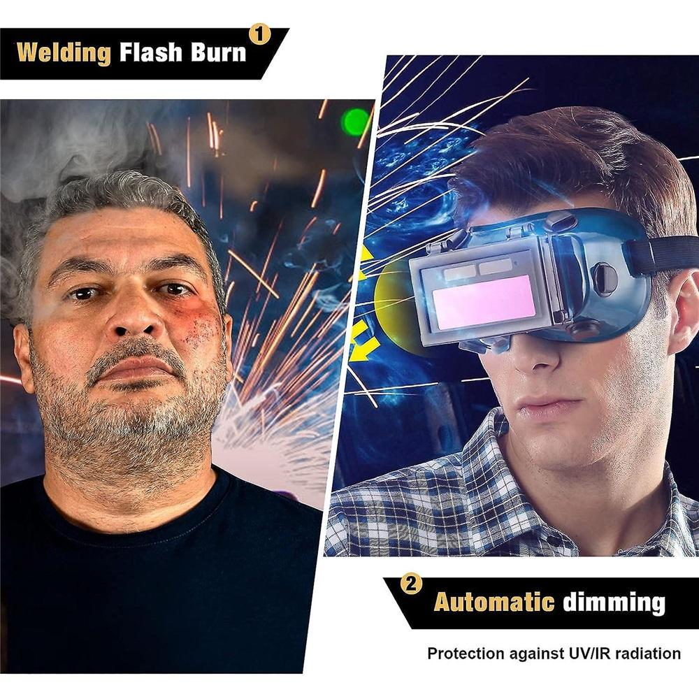 Gafas Máscara de Soldar Batería Solar LCD Oscurecimiento Automático/oscurecimiento Gafas de Protección Ocular Para Soldadura Con Banda (verde)