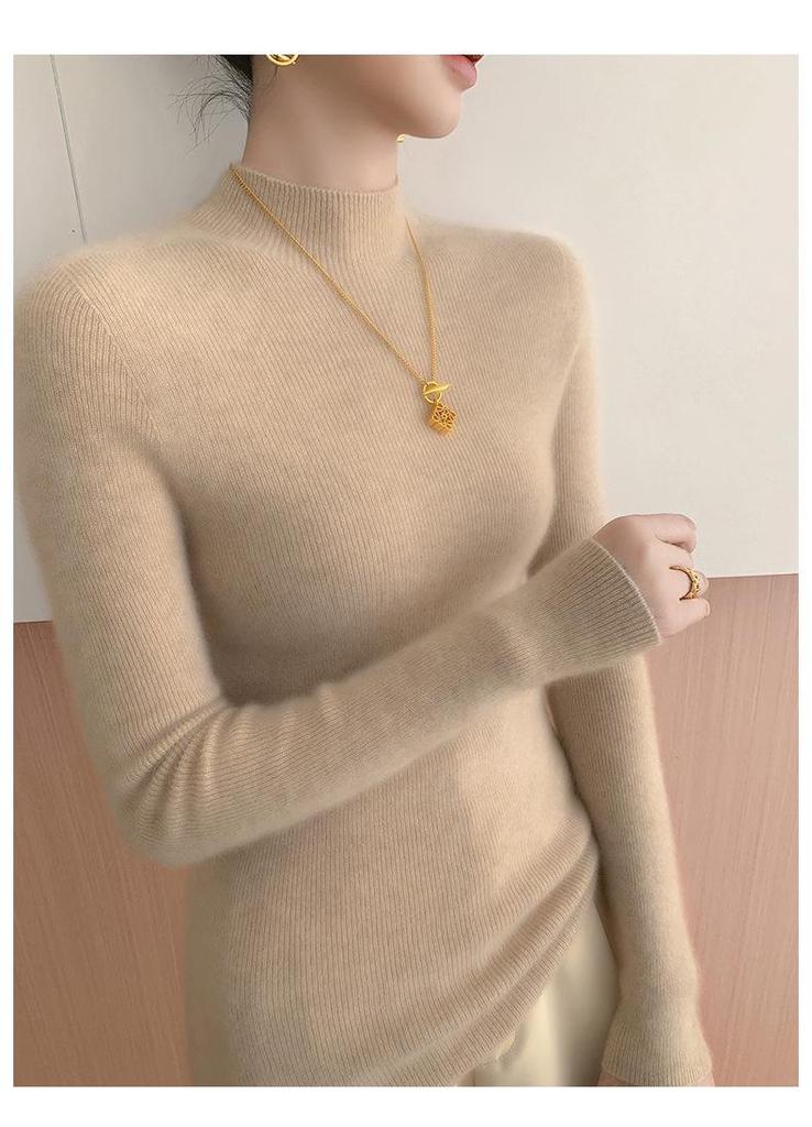 Women's Seamless Cashmere Half-High Neck Slim-Fit Sweater - Versatile Autumn/Winter Knitwear Base Layer