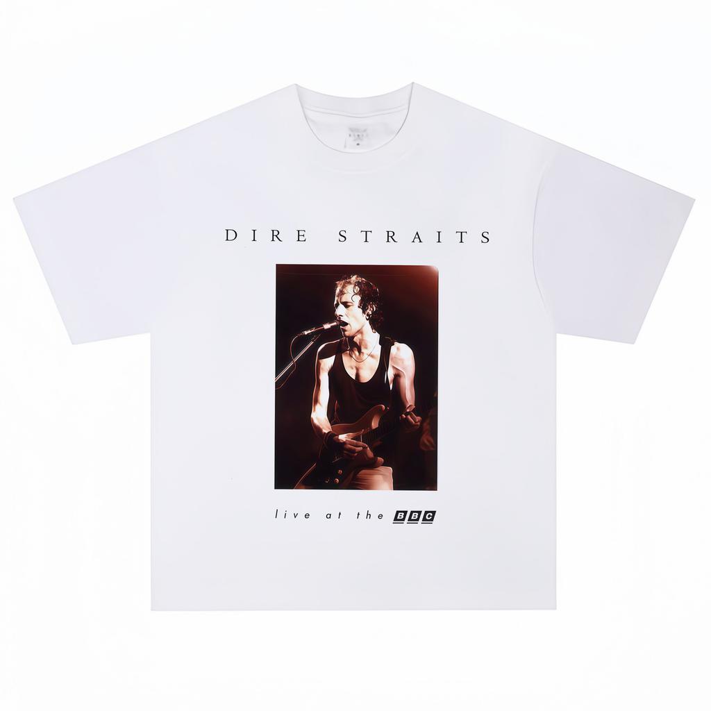 Printed Rock Band Dire Straits Heavyduty Shortsleeved Tshirt with A Relaxed Vintage Hiphop Style