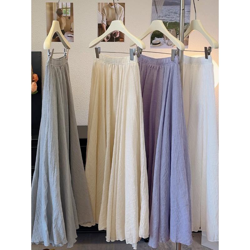 Japanese and Korean ice Tencel cotton and linen texture pleated skirt women's summer drooping sense casual pendulum A-shaped umbrella skirt long skirt