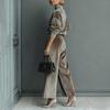 Fall Winter New High-End Fashion Women's Knit Long Sleeve Set Wide Leg Pants Two Piece Outfit