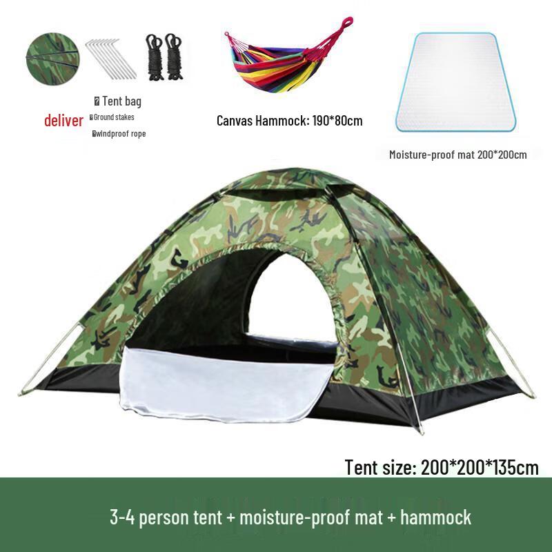 OEING 3-4 Person Ultralight Rainproof Camouflage Camping Tent Set