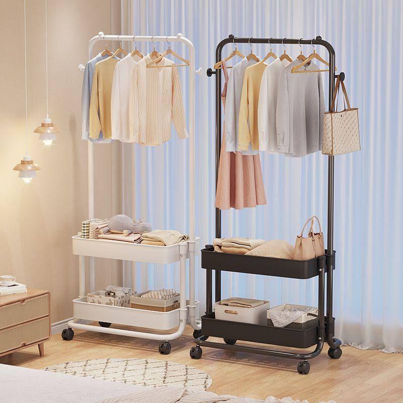 Durable Wheeled Clothes & Hat Rack for Bedrooms/Dorms with Shelves - Thick, Simple Frame, Floor-Standing.