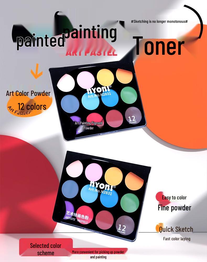 Ni O Ni 12-Color Artist Charcoal Powder Set: Quick-Apply Sketching & Shaping Powders with Graphite Charcoal in a Convenient Box