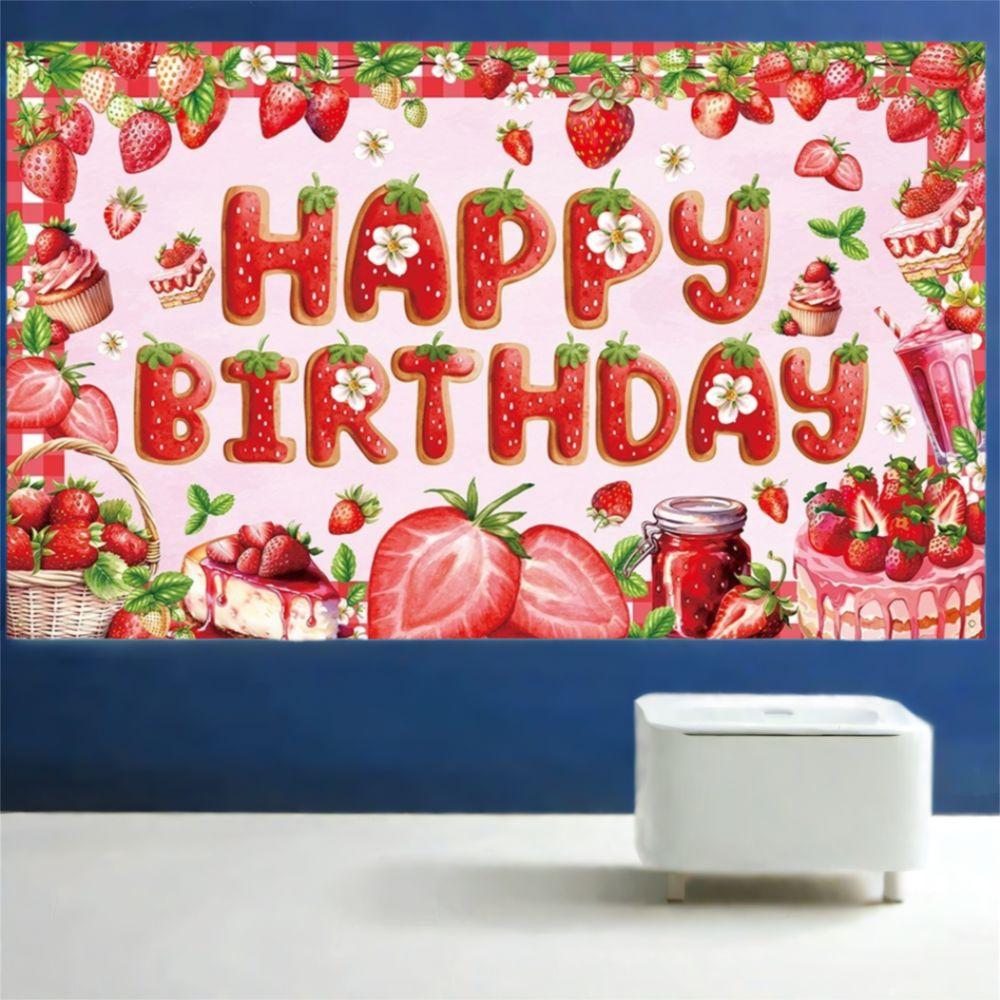 Polyester Strawberry Party Background Cartoon Party Hanging Banner  Photo Booth