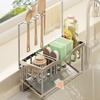 Kitchen Sink Caddy Stainless Steel Sponge And Brush Holder with Adjustable Divider Auto Drain Tray Countertop Organizer for Utensils Dish Soap Bottle