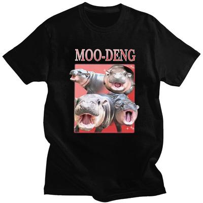 Custom Moo Deng Hippo Meme T Shirts for Men Pure Cotton Tees Tshirts Tshirt Clothes
