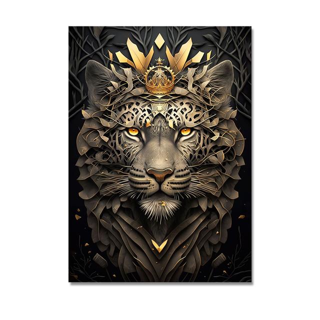 Metal Sculpture Gorilla King Canvas Painting Print Golden Lion Tiger Deer Bull Poster Art Animal Statue Picture Wall Decoration