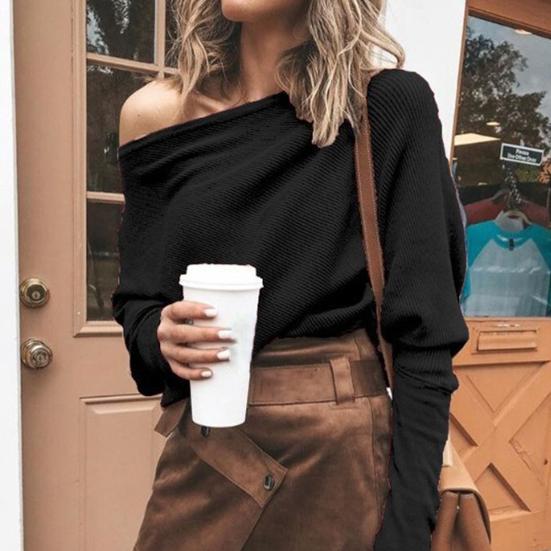 Women Sweater Off Shoulder Raglan Sleeve Pullover Knitted All Match One Shoulder Top for Daily Wear