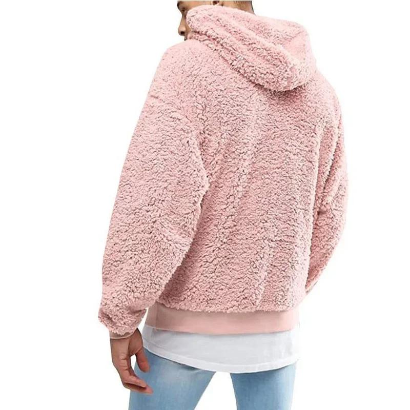 Jesień Zima Męskie Topy Pluszowy Sweter z Kapturem Moda Jednolity Ciepłe Bluzy Y2K Streetwear W Bluzach z Kapturem Odzież Męska