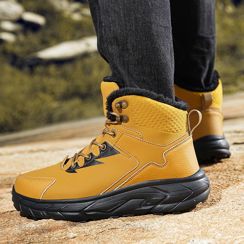 Fashion Outdoor Men Climbing Hiking Shoes Winter Man Boots Plush Warm Walking Sneakers Leather Mens Snow Boots Non-slip Work Ankle Boots