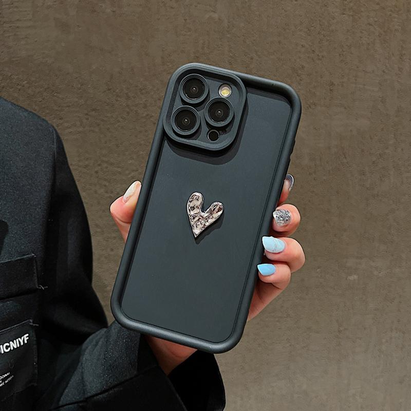 Glitter 3D Love Heart Silicone Soft Phone Case For iPhone 16 15 14 13 12 11 Pro Max XS XR 7 8 Plus Shockproof Candy Matte Cover