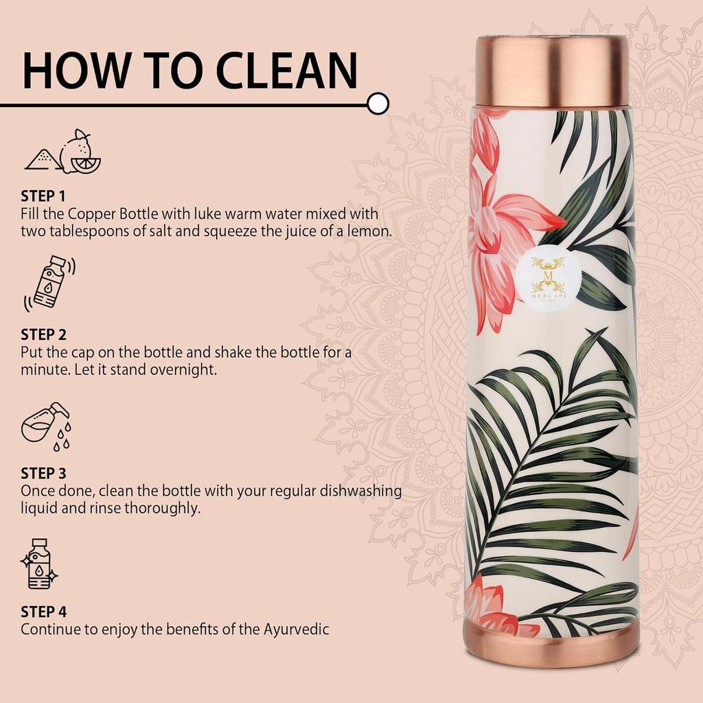 Copper Water Bottle (950ml) | 100% Pure Copper Bottle | BPA Free & Non Toxic Water Bottle with Anti Oxidant Properties of Copper (1 Piece)