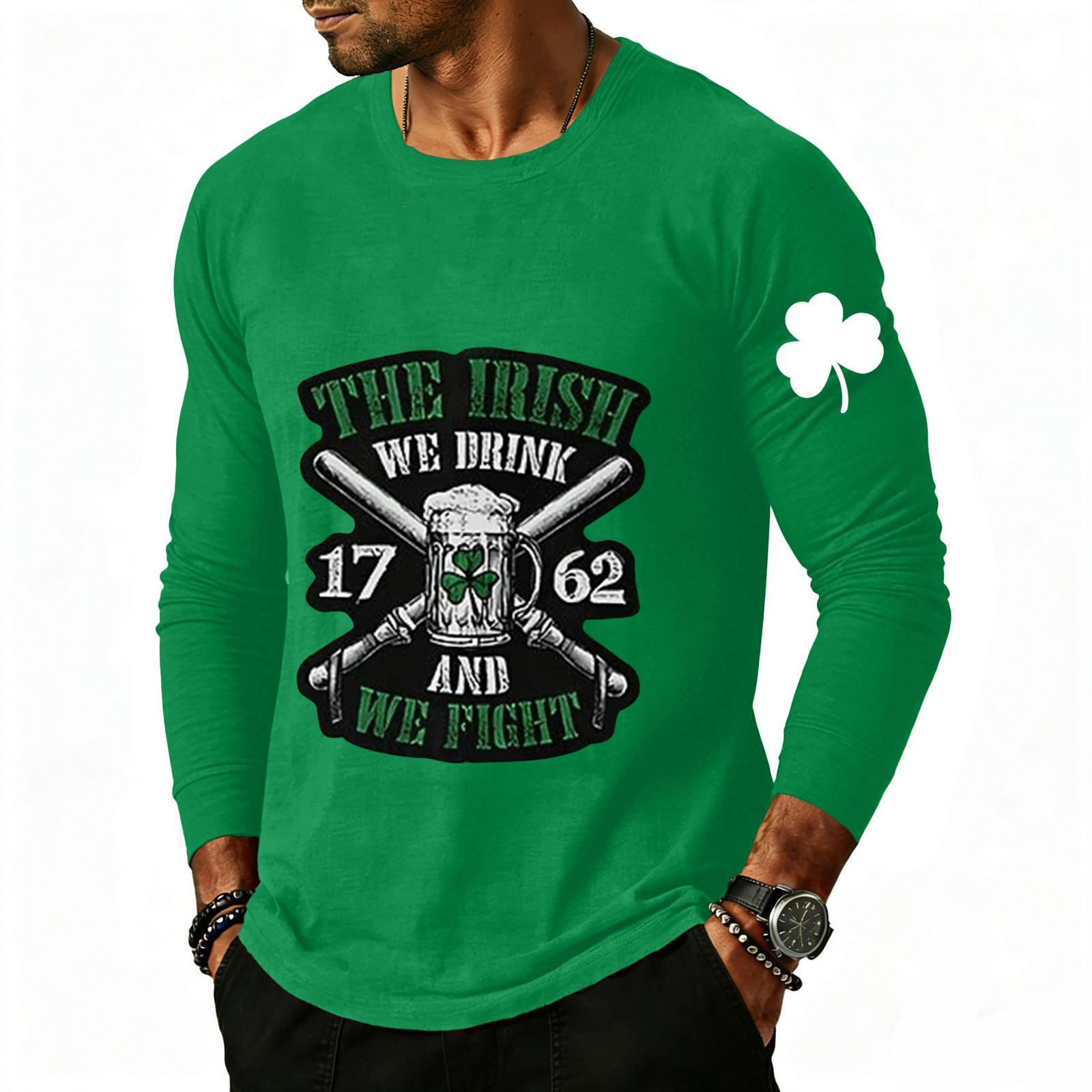 

Men S Printed T-Shirt Outdoor Retro Button Loose Long Sleeve Top M зелений