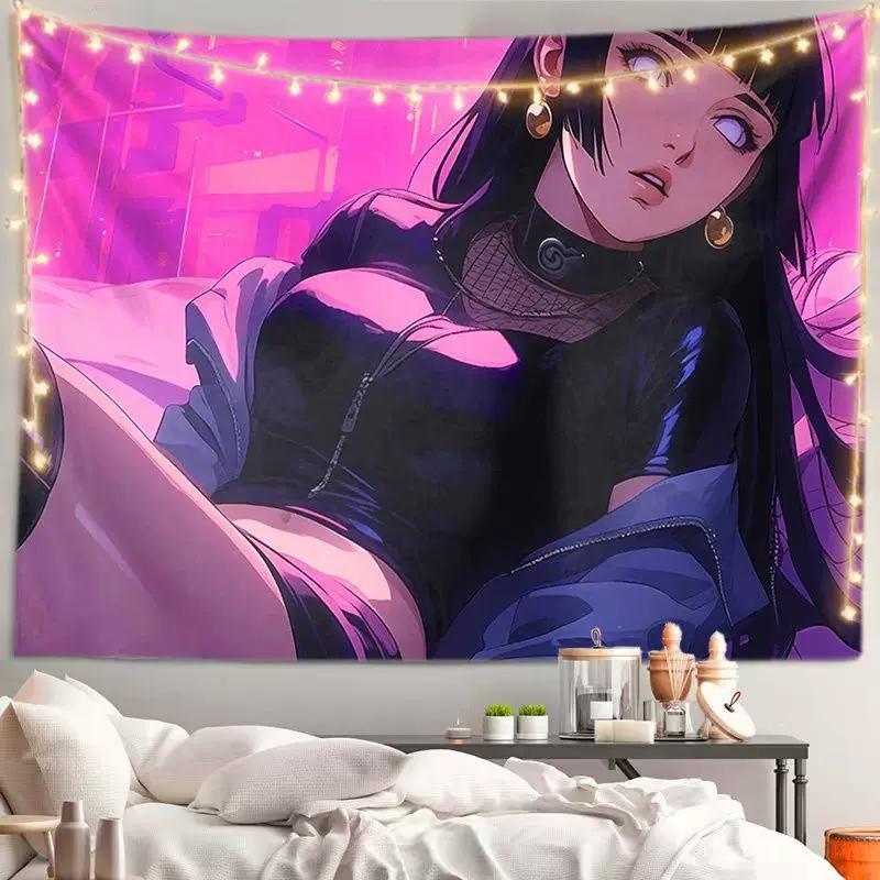 VIKAMA Cool Anime Girl Tapestry Black Hair Cool Girl Wall Hanging for Bedroom Dorm Gaming Room Decor Edgy Manga Art Poster