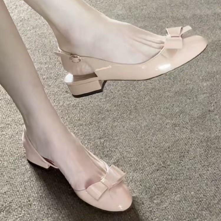 Congyuan Outer Wear Buckle Belt with the Same French One-word Bag Head Sandals Gentle Round Head Women Summer Bow High Heels Women
