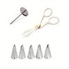 7 Stück Kuchendekorationszubehör, 5 Stück Spritztüllenspitzen aus Edelstahl, 1 Stück Nagelschalen für Kuchenblumen und Blumenschere, DIY-Werkzeuge zum Kuchenbacken
