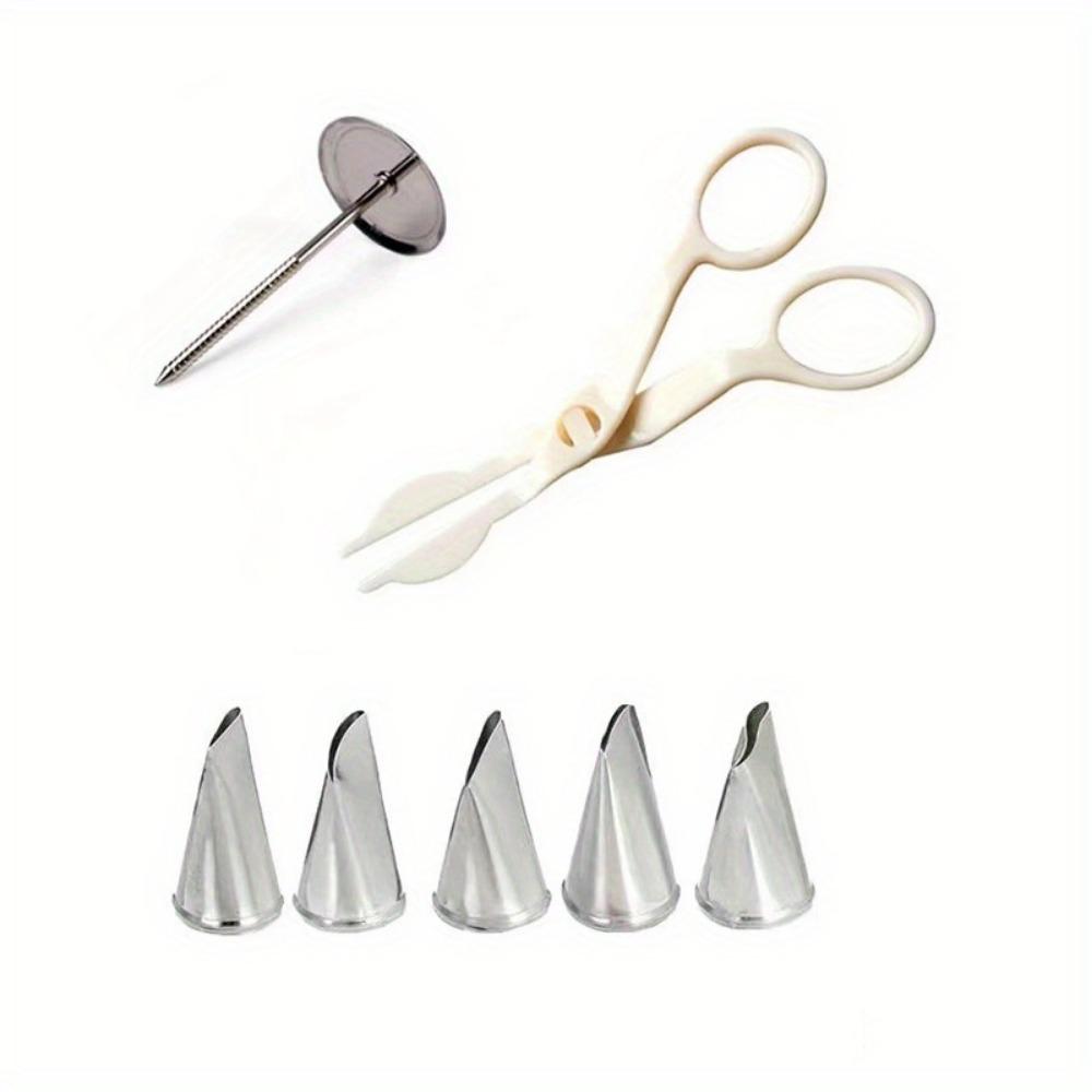7 Stück Kuchendekorationszubehör, 5 Stück Spritztüllenspitzen aus Edelstahl, 1 Stück Nagelschalen für Kuchenblumen und Blumenschere, DIY-Werkzeuge zum Kuchenbacken