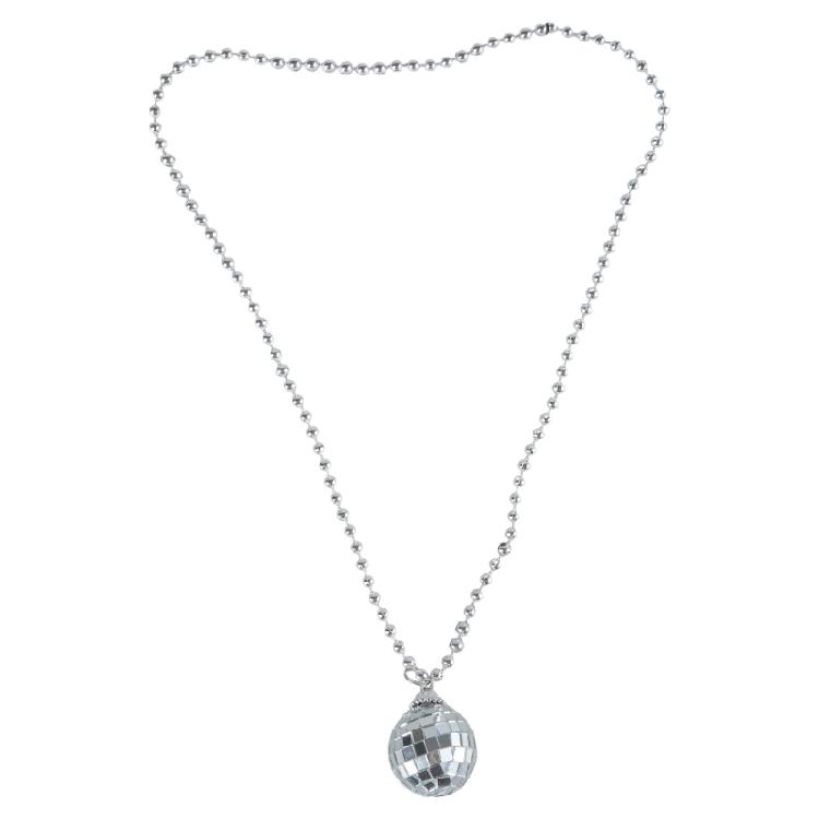 Trendy Mirror Disco Ball Charm Necklace Fashionable Bead Chain Neckwear 70s Gift