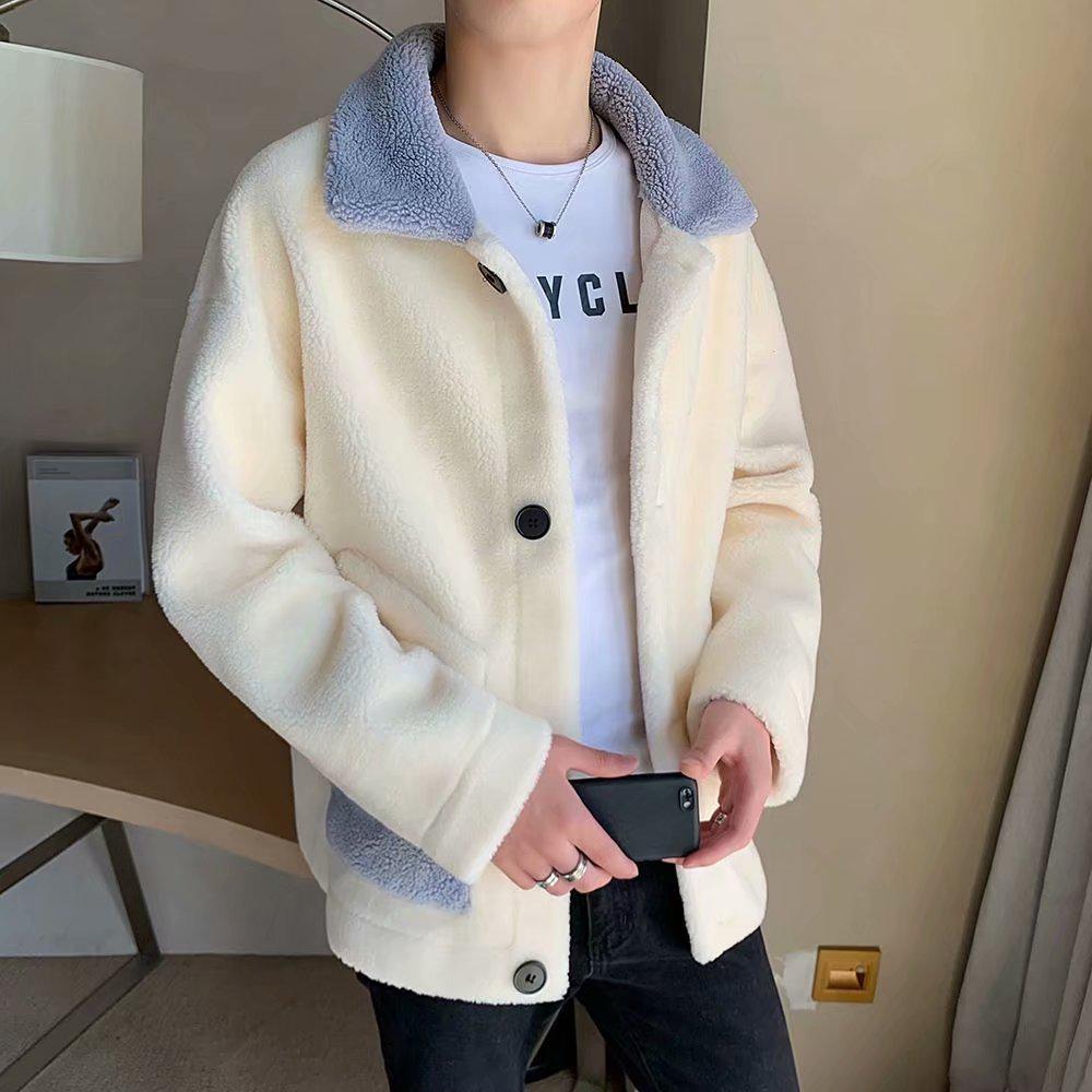 Men's Trendy Winter Wool Jacket with Lapel Collar, Thick Warm Polar Fleece, and Cotton Coat for Teens.