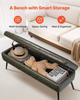 Leather Storage Ottoman Bench, PU Leather Bench with Storage and Metal Legs, Modern Shoe Benches Seat for Entryway, Upholstered End of Bed Benches for