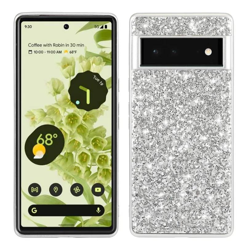 Glitzerhülle für Google Pixel 7 Pro 6 8 Silikon-Stoßfänger Stoßfest Hartplastik Beschichtet Handyhülle für Pixel 8 Pixel 7