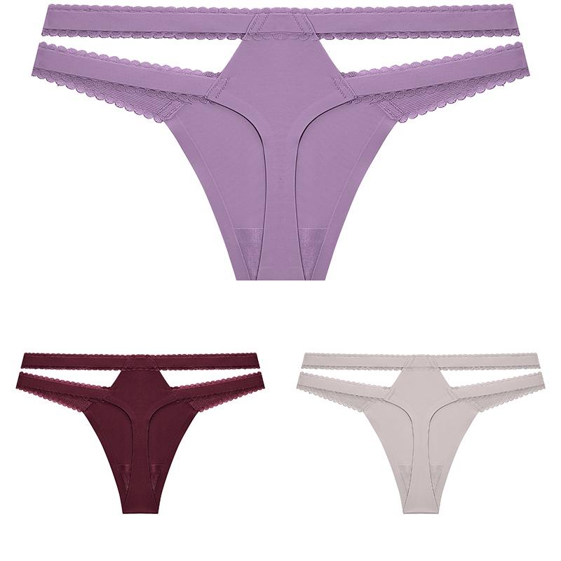 FINETOO 3Pcs/Set Women Thongs V Waist G-String Solid Color Striped Panties Female T-Back Underwear Intimate Lingerie