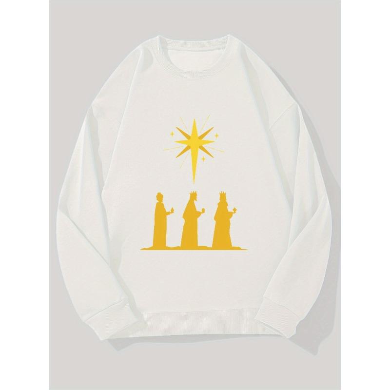 Men's Casual Crew Neck Sweatshirt with Three Wise Men Design