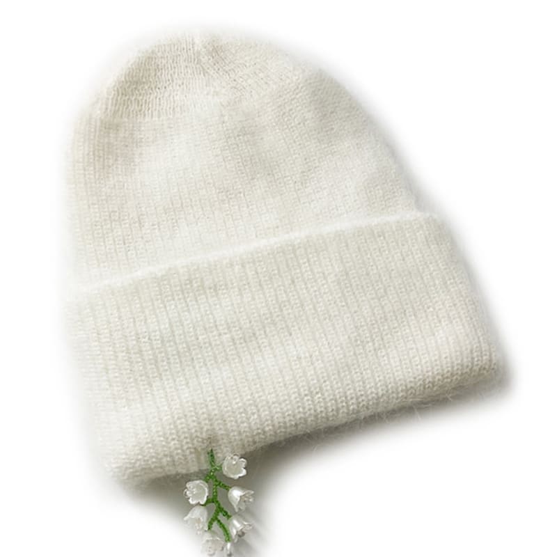 

ИНОМИРНОЕ падение Шапка-бини из белых бусин-цветков [Ангора Слоновая кость] FREE