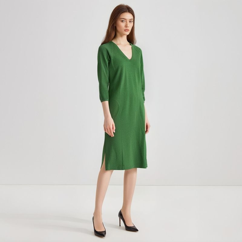 

3661 Plus Size Knitted Dress Linen Side Split Dress J. Jill Label Removed Green PXL