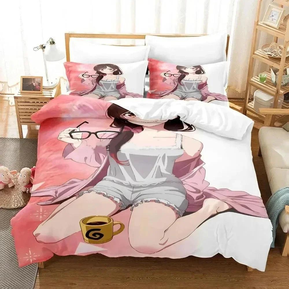 Luxury New 3D Print Anime Rent-A-Girlfriend Chizuru Bedding Set Double Twin King Duvet Cover Pillowcase Boys Girls Adults