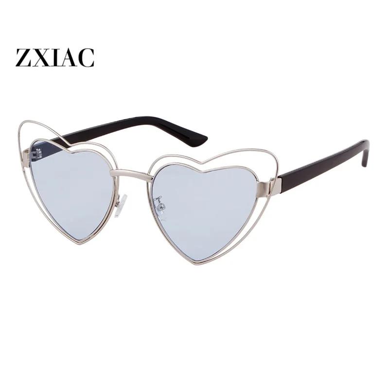 ZXIAC Fashion Love Shaped Frame Sunglasses Women Men Trend Double Peach Heart Metal  Sun Glasses Female Party Shades UV400 Music
