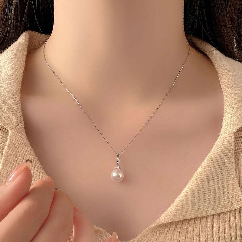 Pearl Necklace with Diamonds, Light Luxury, High-end, Exquisite and Simple Temperament, Collarbone Chain, Versatile for Commuting