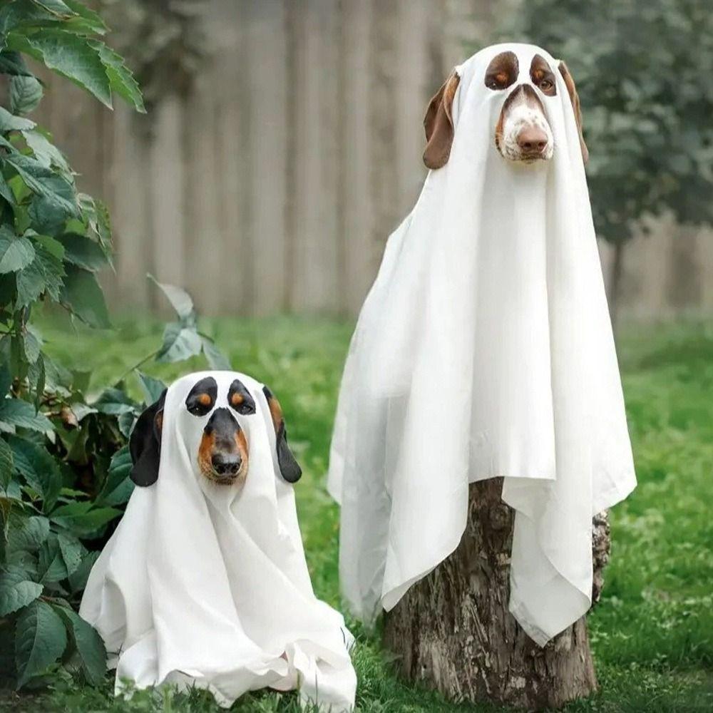 Funny Breathable Dog Ghost Cape Scary Decorative Ghost Dog Cloak Soft Pet Cosplay Clothes Halloween