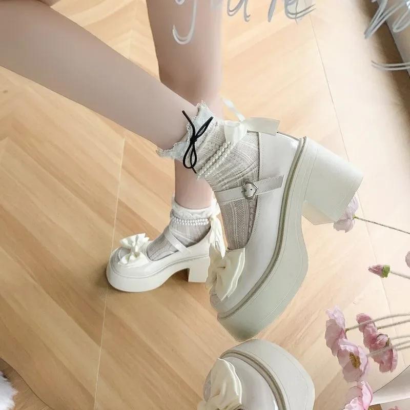 Women's High Heels   Square Heels Mary Jane Bow Round Toe Buckle Dress Party Women's High Heels Chaussure Femme