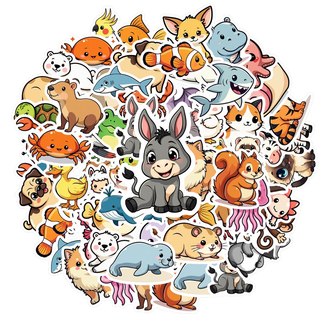 35pcs-50pcs Cute Animals Stickers Cartoon Cute Creatures DIY Stickers Stickers For DIY Phone Guitar Laptop Notebook