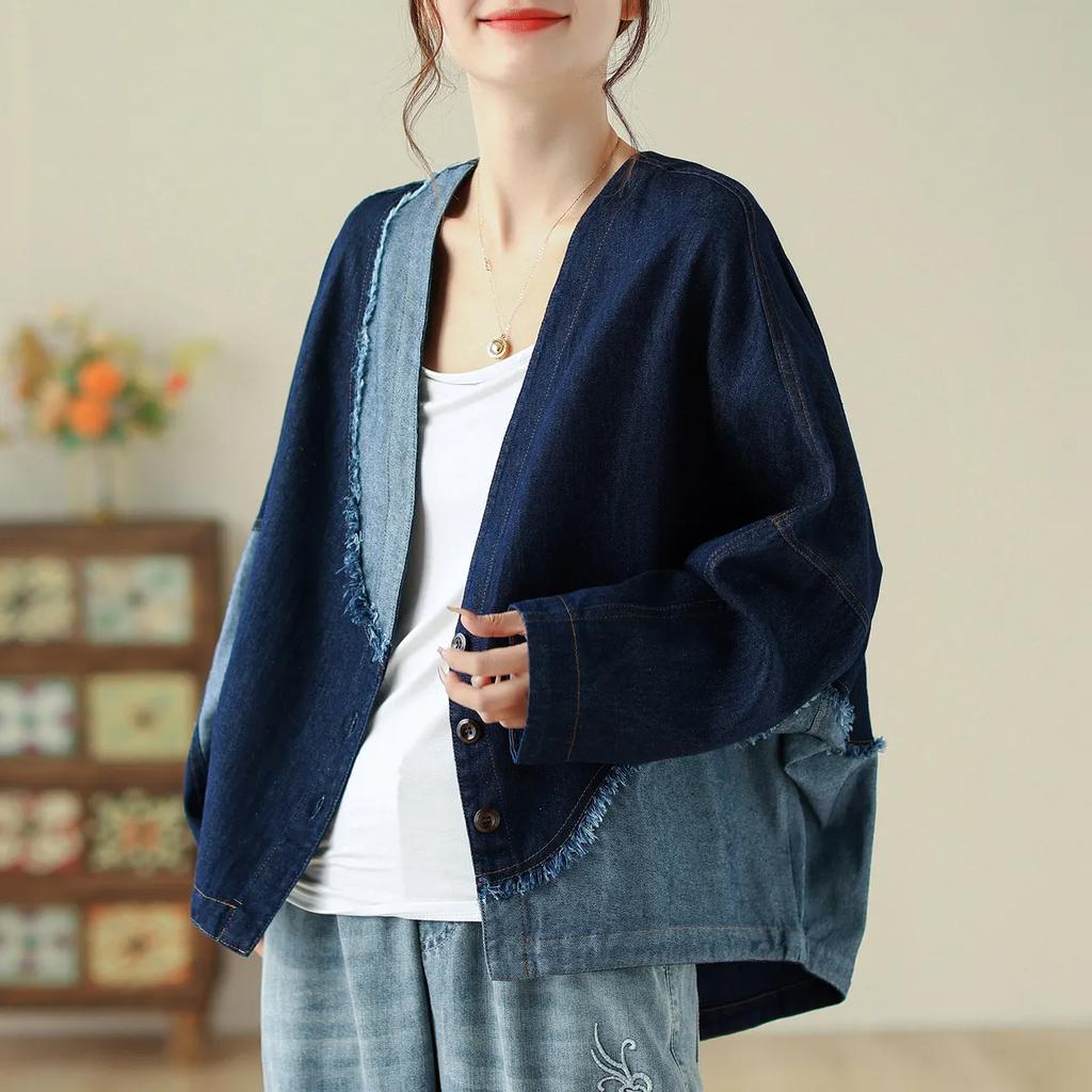 Spring Denim Cardigan   Women Vintage Denim Jacket   Long Sleeve Coat    Design Denim Jacket
