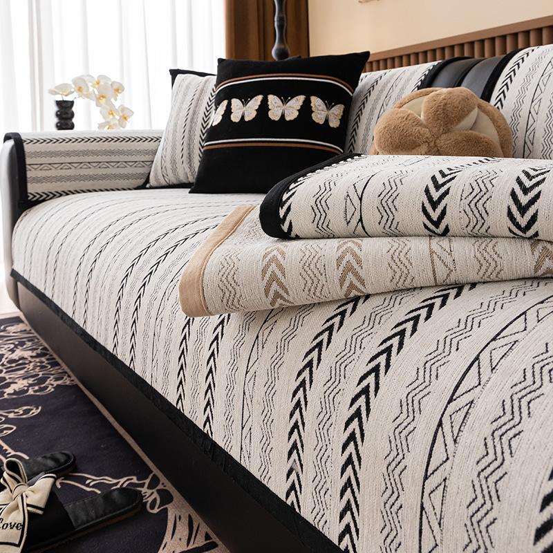 Light Luxury French Sofa Cushion Thousand Bird Grid Four-Season Universal Non-Slip Widened Chenille Seat Cushion