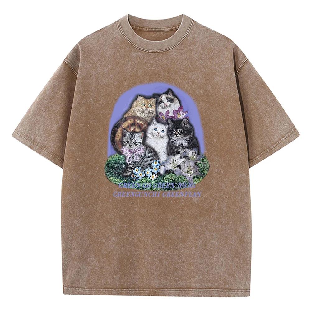Fünf verschiedene Katzenrassen Print Herren T-Shirt Grafik Weiche T-Shirts Hohe Qualität Atmungsaktives T-Shirt Kleidung Süße Komfortkleidung