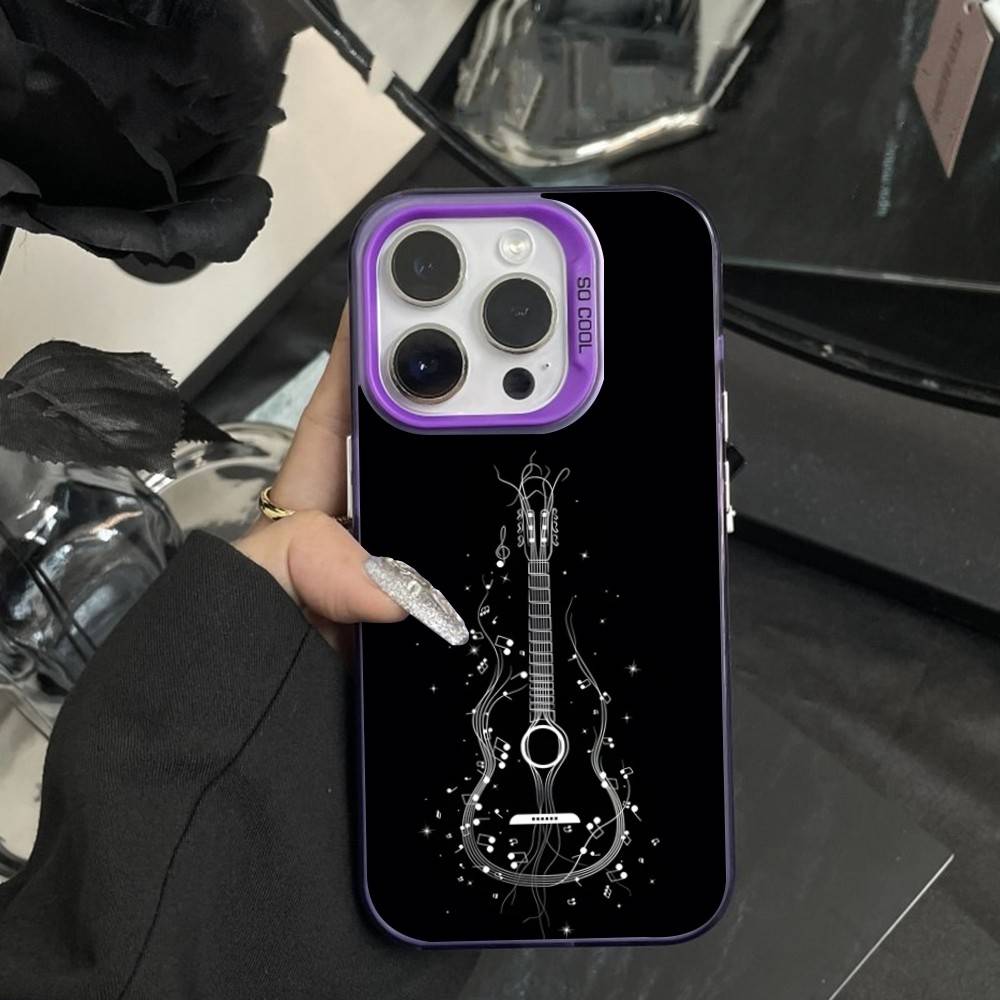 Musical Guitar Art Phone Case For iPhone 16,15,14,17,13,12,11,XS,Mini,Pro,SE,MAX Purple Matte Silicone Cover