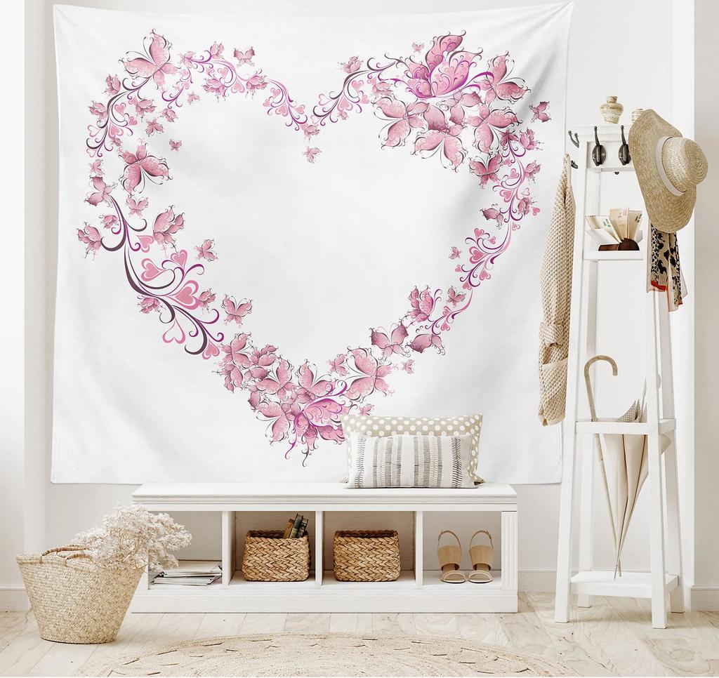 Love Tapestry Floral Love Romantic Shape Heart Tapestry Valentines Day Flowers Wall Hanging Decor for Bedroom Living Room Dorm
