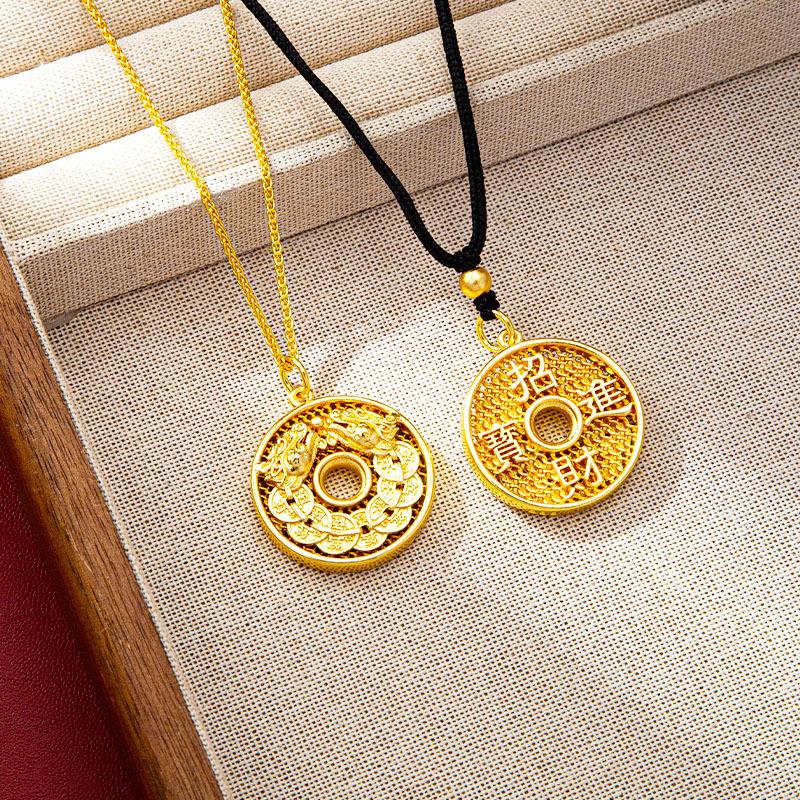 National Trend Ring Women's Trendy Money Hollow Filigree Retro Simple Jewelry Necklace Pendant
