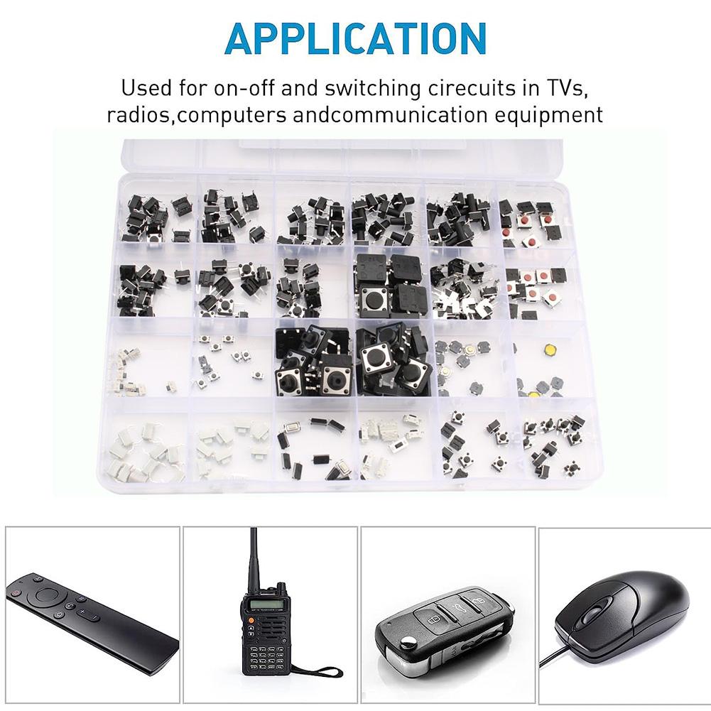 For Mini Switch Compatible Tactile Push Buttons 240 pcs 24 Value Types for Integration in Audio Equipment and Office Machinery