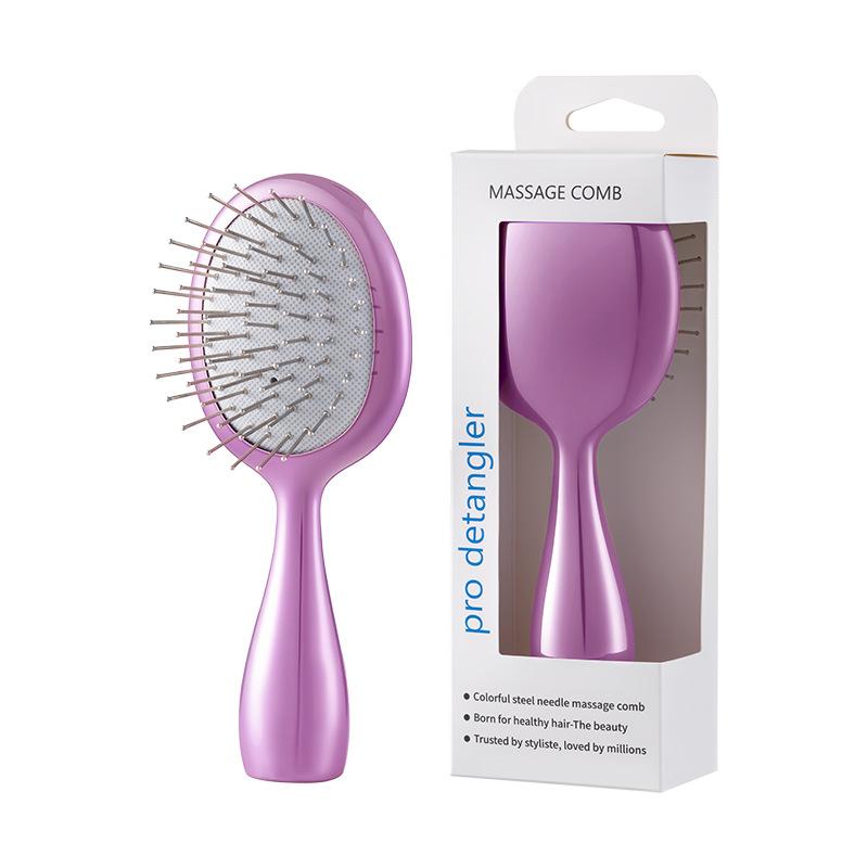 Electroplated small comb gift box, steel needle comb tooth air cushion comb, women s household scalp massage comb, airbag comb 824 crooked head electroplated edition