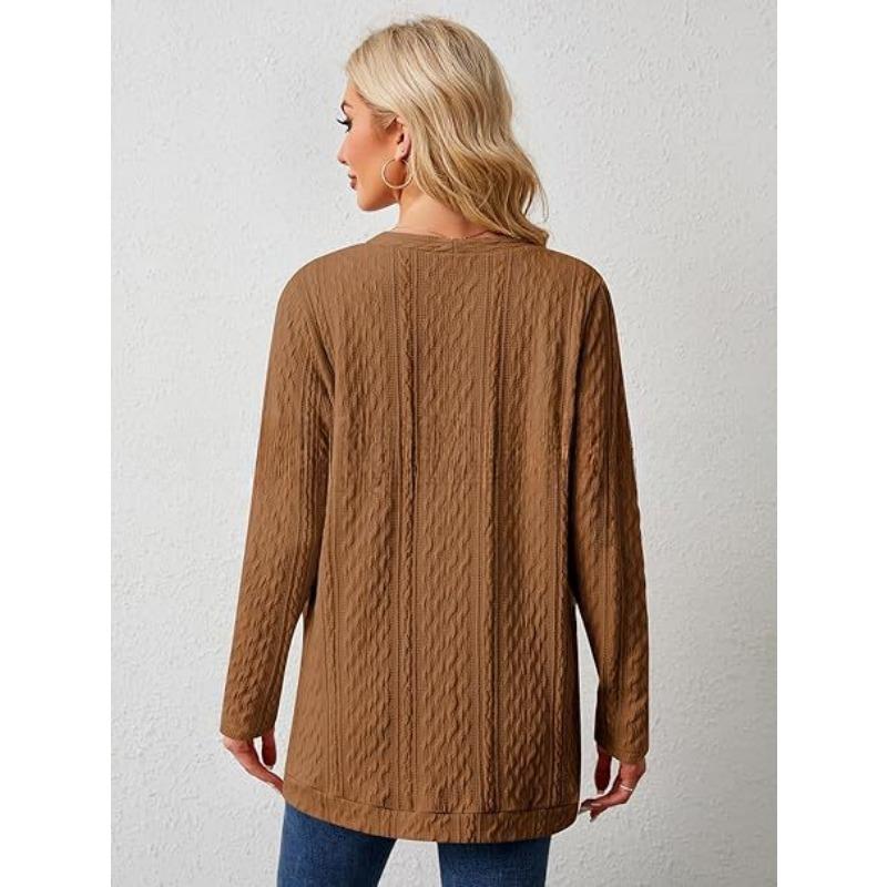 YYFS Women's Fashion Casual Fall Winter Solid Color Print Long Sleeve Sweaters