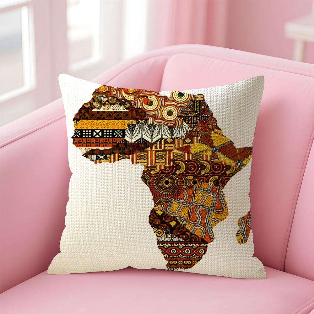 Map Of Africa Geometrics Cushion Cover Natural Linen Organic Fabric DoubleSided Printing Sofa Home Decor Gift Pillow Case